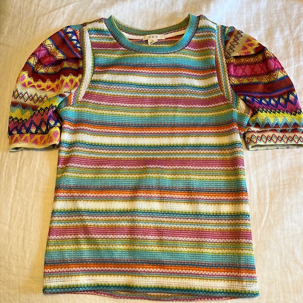 bright puff sleeve knit top